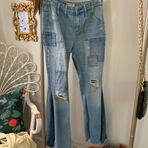 Patchwork free people bell bottom jeans